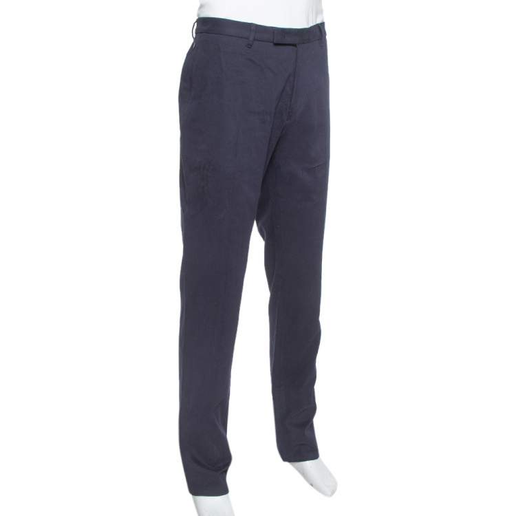 Pre Owned Armani Collezioni Navy Blue Cotton Tapered trousers 4XL