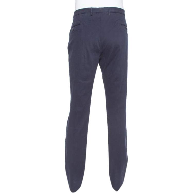 Pre Owned Armani Collezioni Navy Blue Cotton Tapered trousers 4XL