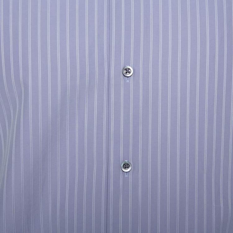 مملوكة مسبقًا Armani Collezioni Lilac Striped Cotton Button Front Shirt L