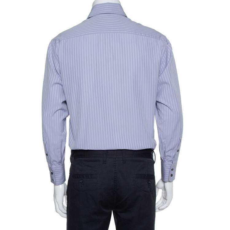 مملوكة مسبقًا Armani Collezioni Lilac Striped Cotton Button Front Shirt L