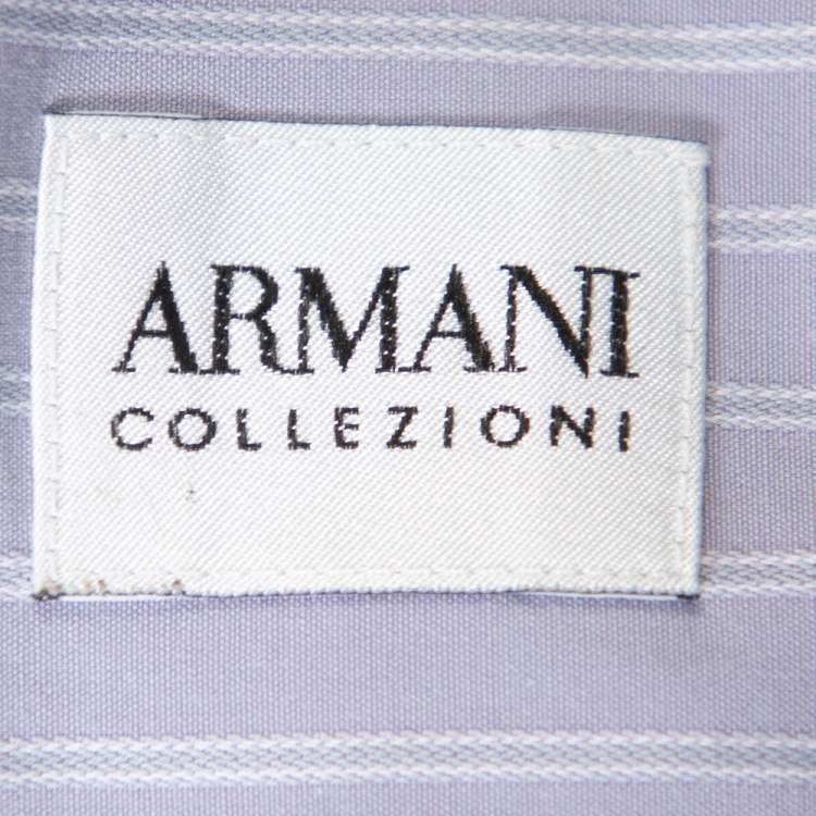 مملوكة مسبقًا Armani Collezioni Lilac Striped Cotton Button Front Shirt L