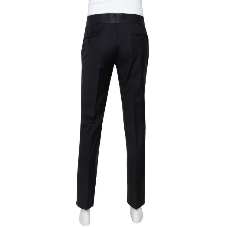 Pre Owned Armani Collezioni Black Wool Straight Leg Trousers L