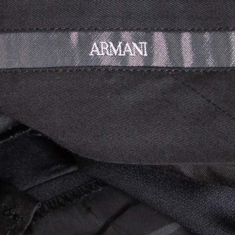 Pre Owned Armani Collezioni Black Wool Straight Leg Trousers L