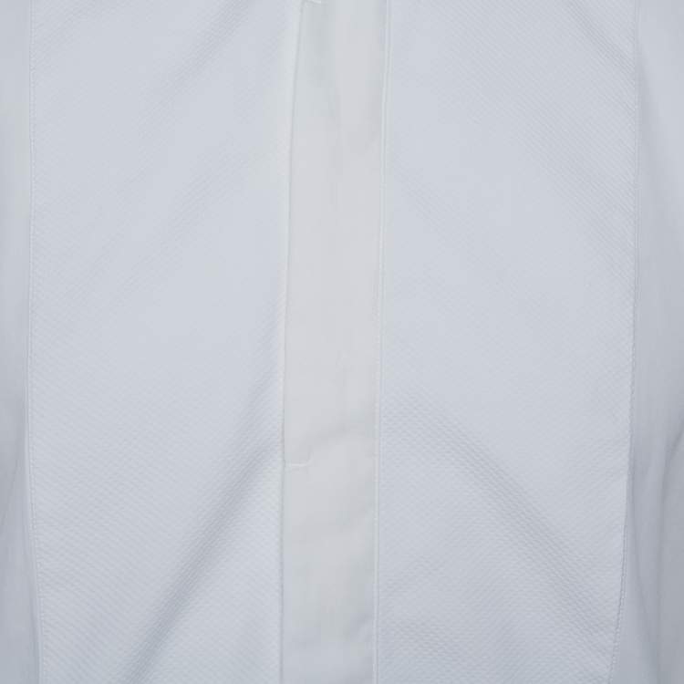 Pre Owned Armani Collezioni White Cotton & Silk Stand Collar Tuxedo Shirt L