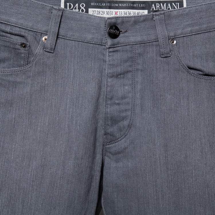Pre Owned Armani Collezioni Grey Denim Low Rise Tight Leg Regular Fit Jeans M