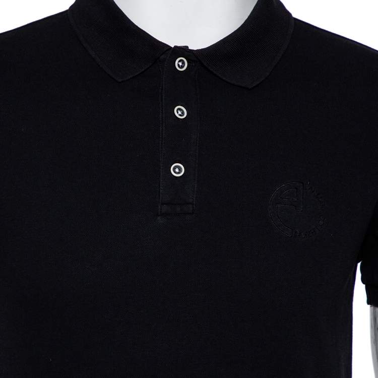 Pre Owned Armani Collezioni Black Cotton Pique Logo Embroidered Polo T-Shirt L 