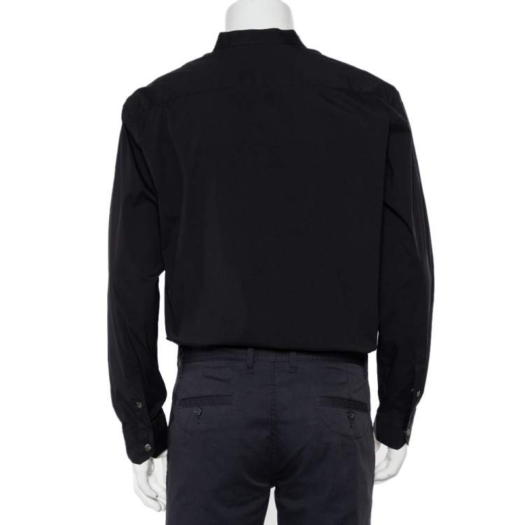 Pre Owned Armani Collezioni Black Cotton Stand Collar Shirt XL