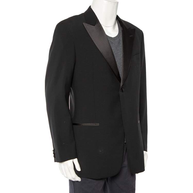 Pre Owned Armani Collezioni Navy Blue Wool Satin Trim Button Front Blazer XXL