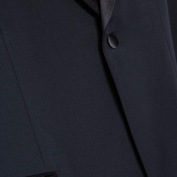 Pre Owned Armani Collezioni Navy Blue Wool Satin Trim Button Front Blazer XXL