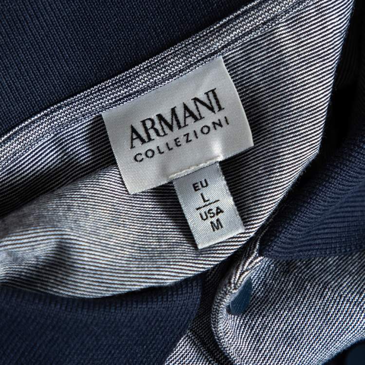Pre Owned Armani Collezioni Navy Blue Jersey Contrast Patch Detail T-Shirt 