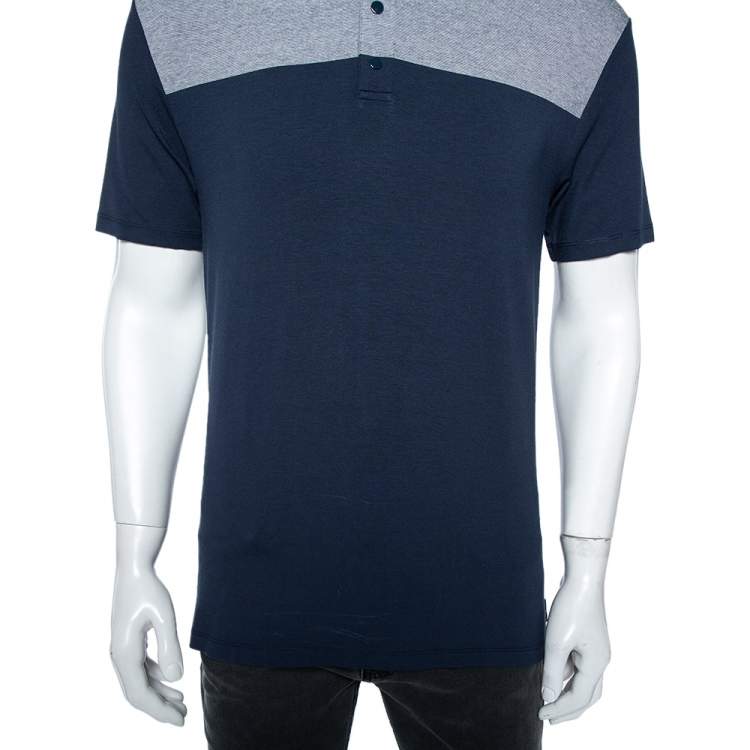Pre Owned Armani Collezioni Navy Blue Jersey Contrast Patch Detail T-Shirt 