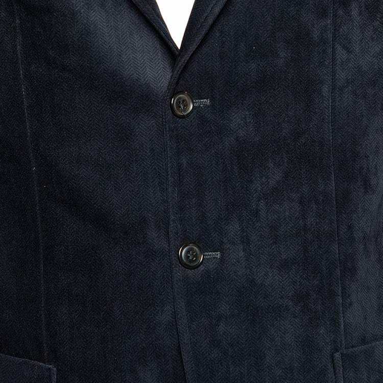 Pre Owned Armani Collezioni Navy Blue Patterned Velour Button Front Blazer M