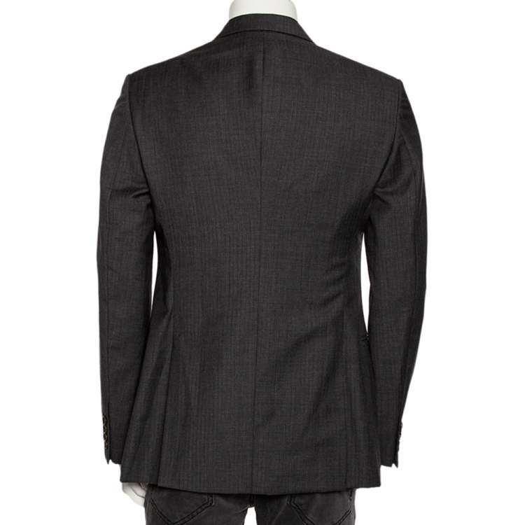 Pre Owned Armani Collezioni Charcoal Grey Striped Wool Button Front Blazer XL