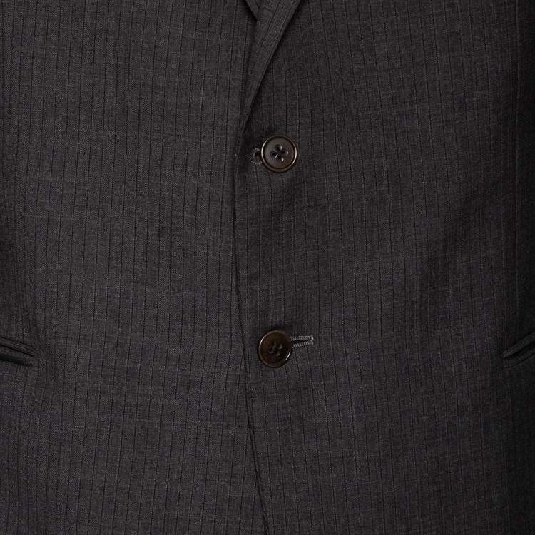 Pre Owned Armani Collezioni Charcoal Grey Striped Wool Button Front Blazer XL
