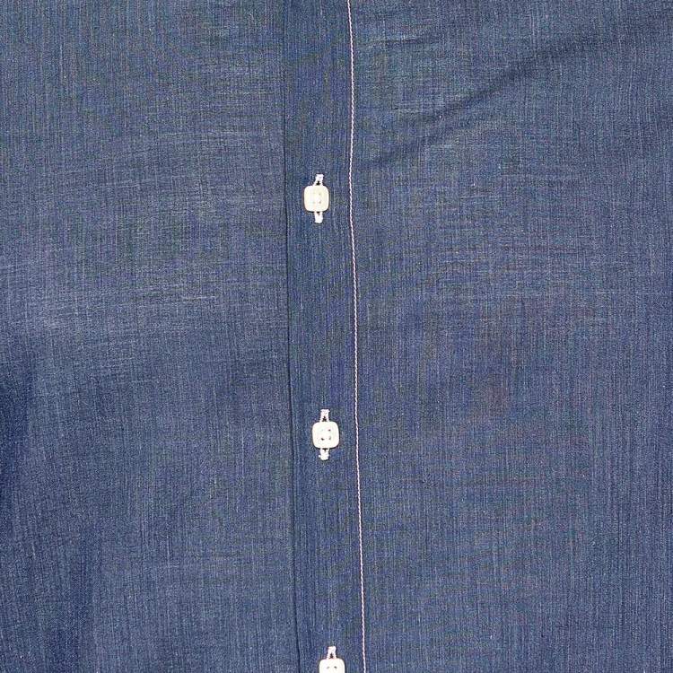 Pre Owned Armani Collezioni Navy Blue Cotton Button Front Shirt M