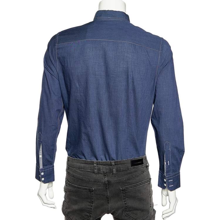 Pre Owned Armani Collezioni Navy Blue Cotton Button Front Shirt M