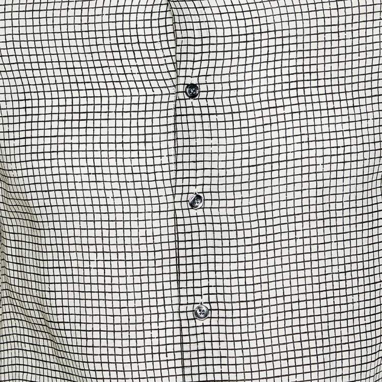Pre Owned Armani Collezioni White Square Printed Linen Button Front Shirt M
