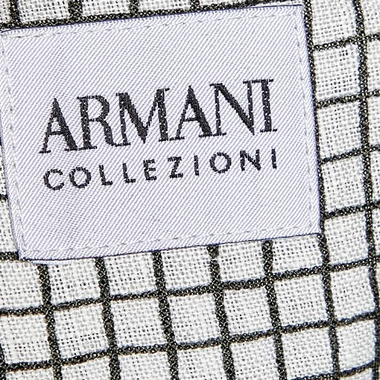 Pre Owned Armani Collezioni White Square Printed Linen Button Front Shirt M