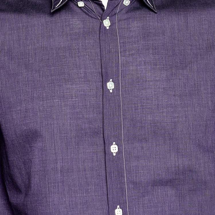 Pre Owned Armani Collezioni Purple Cotton Button Front Shirt M