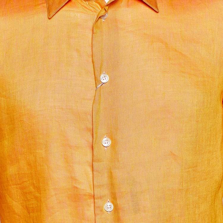 Pre Owned Armani Collezioni Orange Linen & Cotton Button Front Shirt M