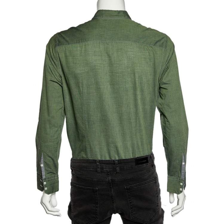 Pre Owned Armani Collezioni Green Cotton Button Front Shirt M