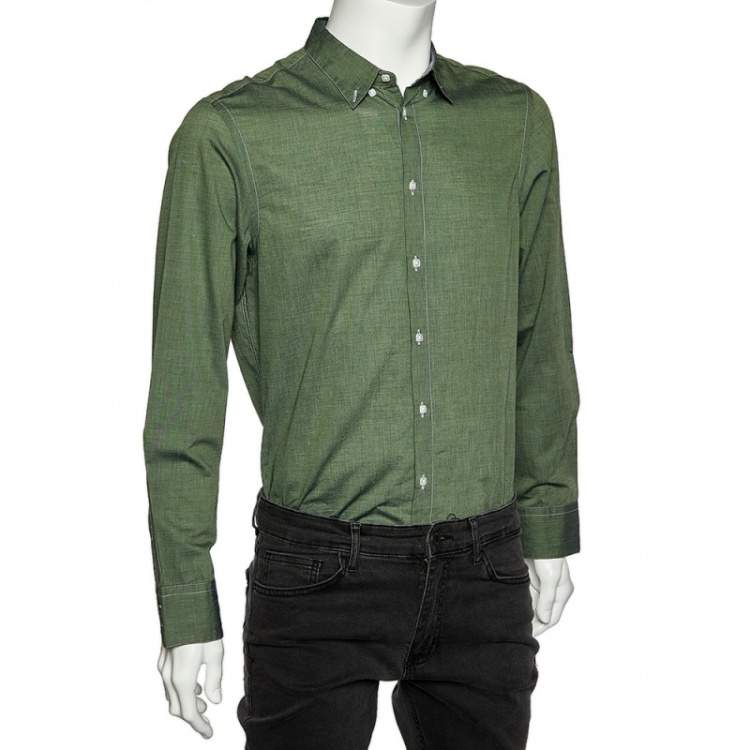 Pre Owned Armani Collezioni Green Cotton Button Front Shirt M