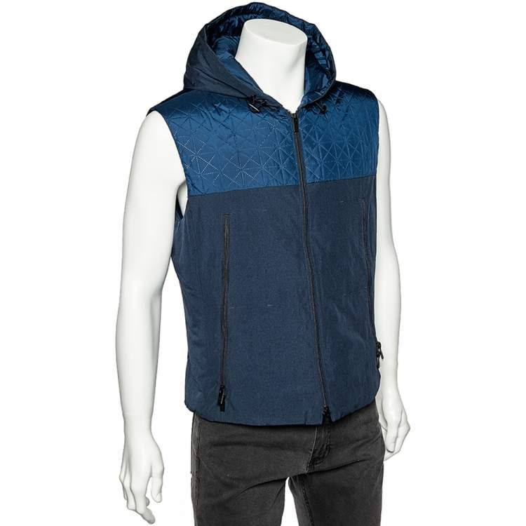 Pre Owned Armani Collezioni Blue Synthetic Hooded Sleeveless Vest L
