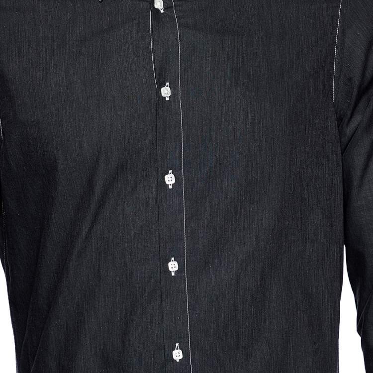 Pre Owned Armani Collezioni Charcoal Grey Washed Cotton Button Front Shirt M 