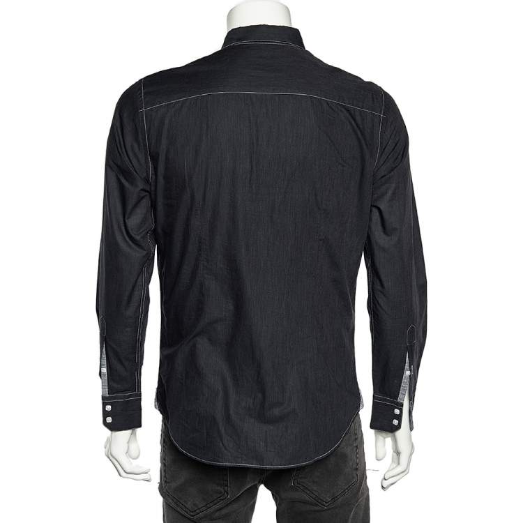 Pre Owned Armani Collezioni Charcoal Grey Washed Cotton Button Front Shirt M 