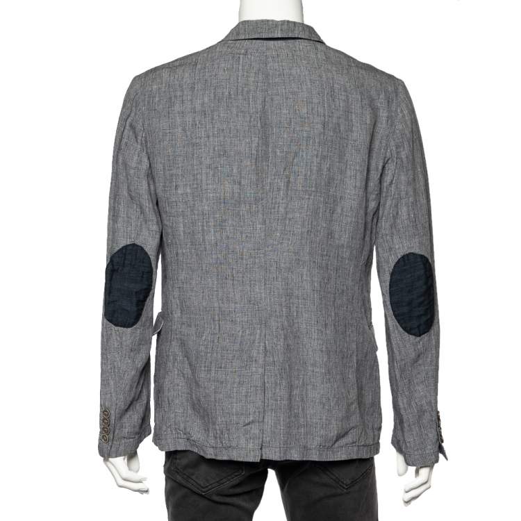 Pre Owned Armani Collezioni Grey Linen Two Buttoned Jacket XXL