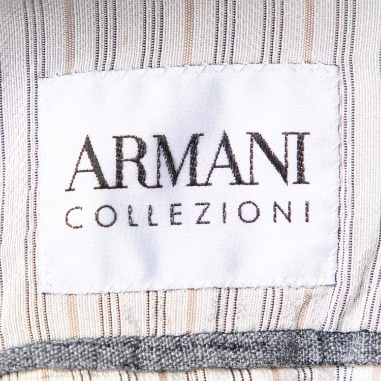 Pre Owned Armani Collezioni Grey Linen Two Buttoned Jacket XXL