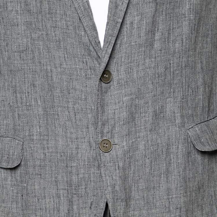 Pre Owned Armani Collezioni Grey Linen Two Buttoned Jacket XXL