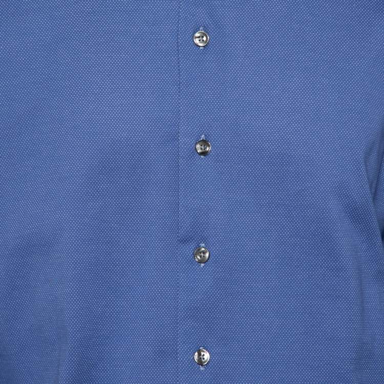 Pre Owned Armani Collezioni Navy Blue Textured Cotton Button Front Shirt XL 