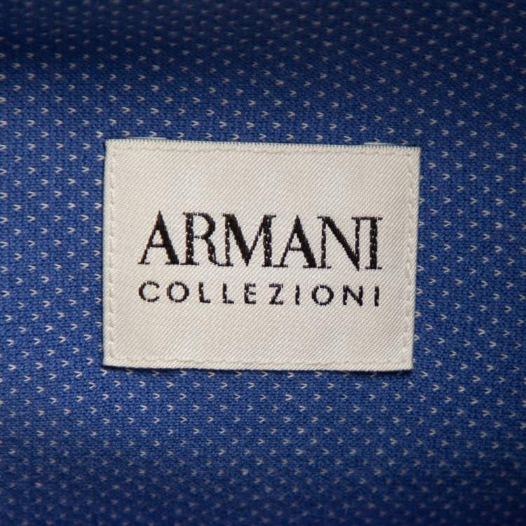 Pre Owned Armani Collezioni Navy Blue Textured Cotton Button Front Shirt XL 