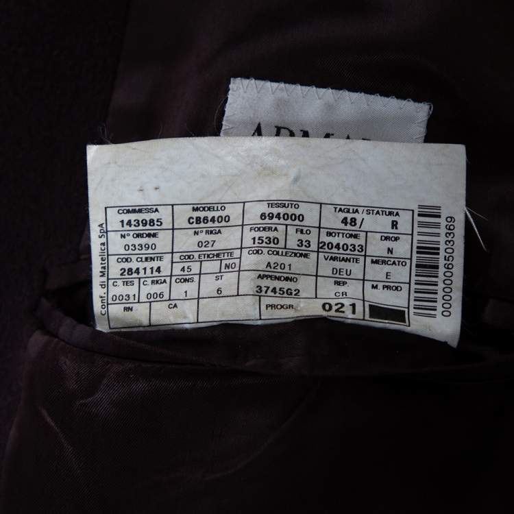 Pre Owned Armani Collezioni Dark Brown Wool Buttoned Long Coat M