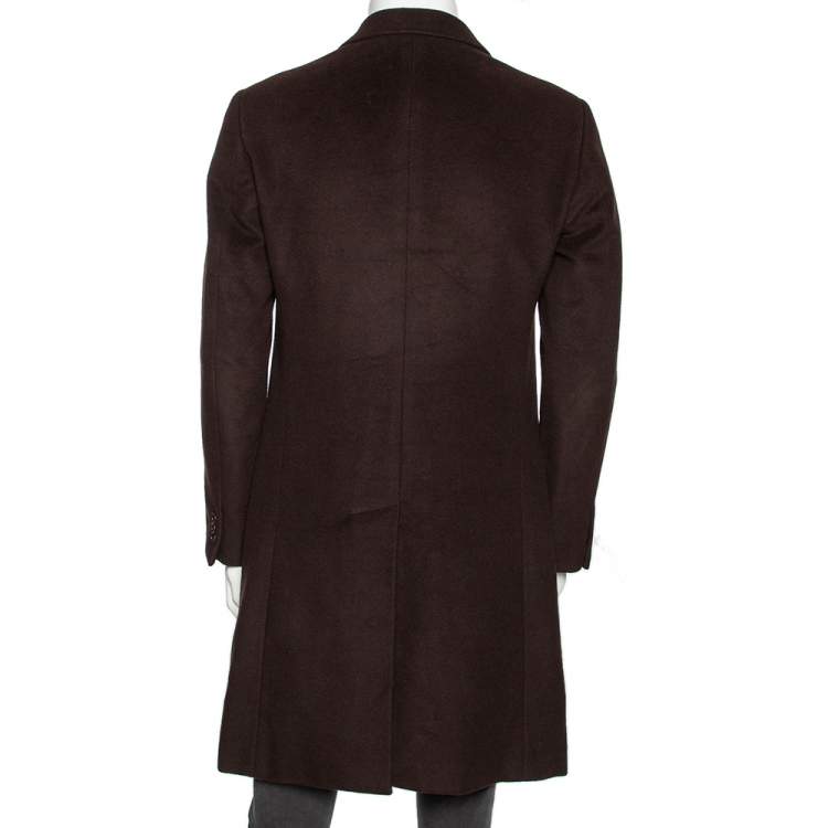 Pre Owned Armani Collezioni Dark Brown Wool Buttoned Long Coat M