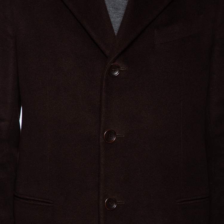 Pre Owned Armani Collezioni Dark Brown Wool Buttoned Long Coat M