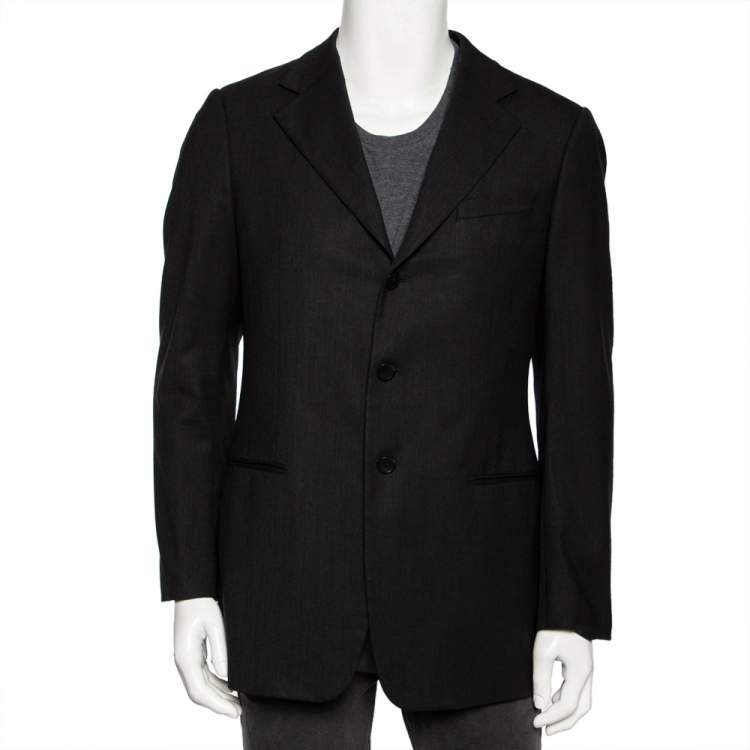 Pre Owned Armani Collezioni Charcoal Grey Wool Single Breasted Blazer L