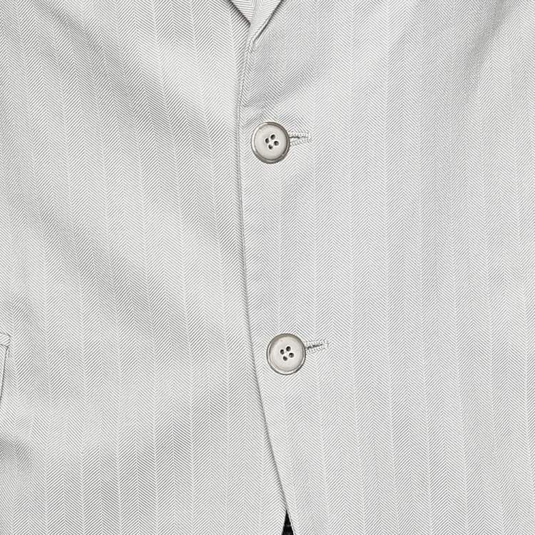 Pre Owned Armani Collezioni Beige Cotton Jacquard Button Front  Blazer XXL