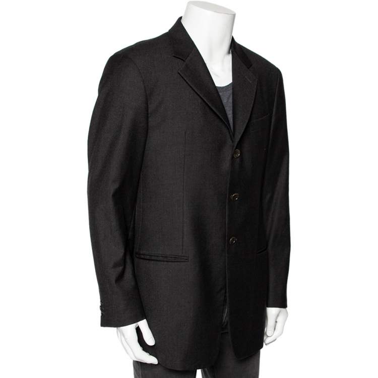 Pre Owned Armani Collezioni Charcoal Grey Wool & Cashmere Button Front Blazer XL