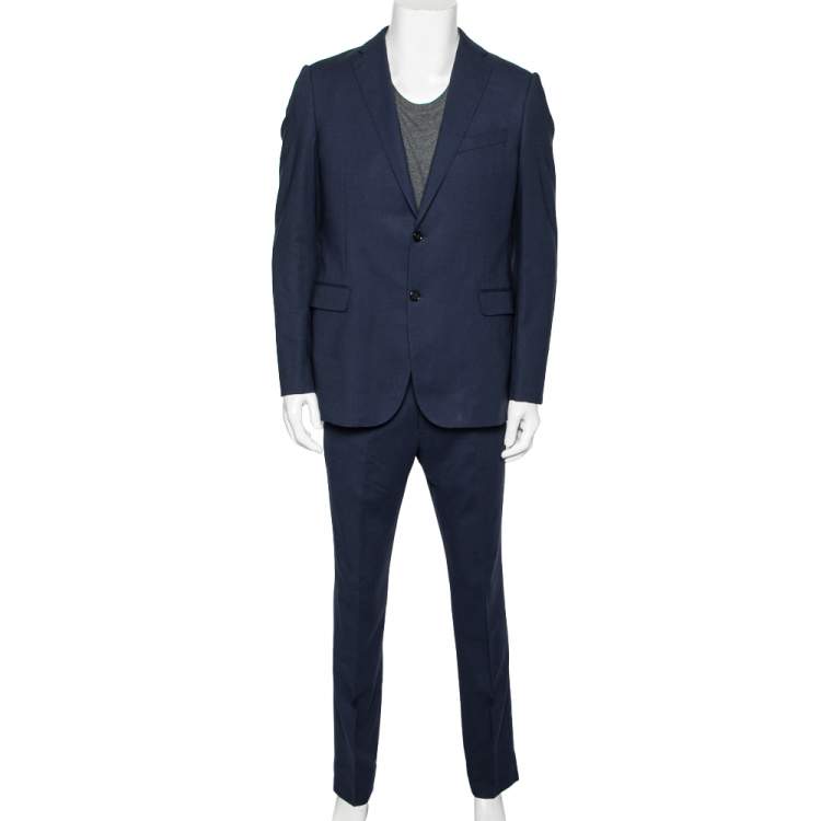 Pre Owned Armani Collezioni Navy Blue Wool Single Breasted Metropolitan Suit L