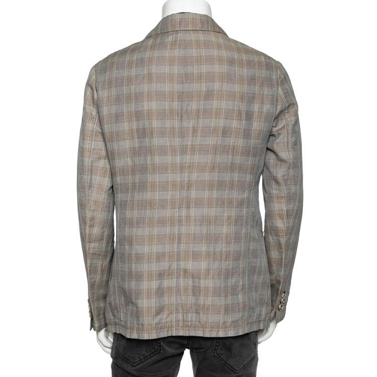 Pre Owned Armani Collezioni Beige Checkered Cotton Single Breasted Blazer L