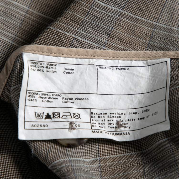 Pre Owned Armani Collezioni Beige Checkered Cotton Single Breasted Blazer L