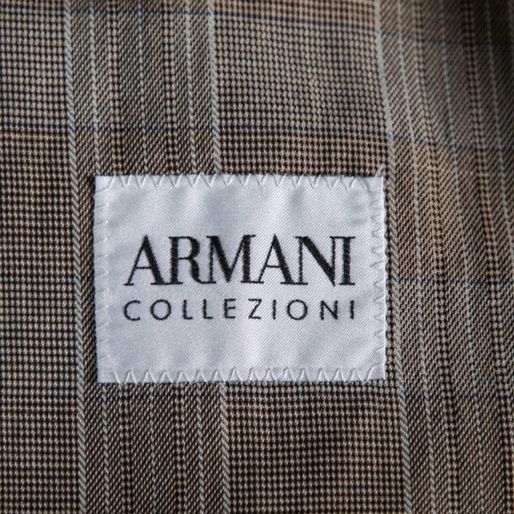 Pre Owned Armani Collezioni Beige Checkered Cotton Single Breasted Blazer L