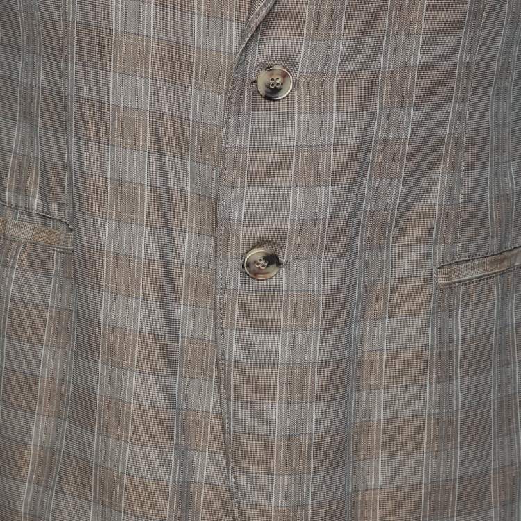 Pre Owned Armani Collezioni Beige Checkered Cotton Single Breasted Blazer L