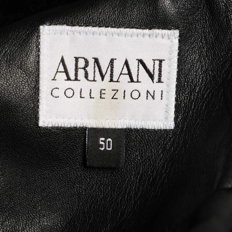 Pre Owned Armani Collezioni Black Leather Shearling Trimmed Jacket L