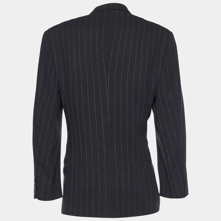 Pre Owned Armani Collezioni Grey Striped Wool Single Breasted Blazer XXXL