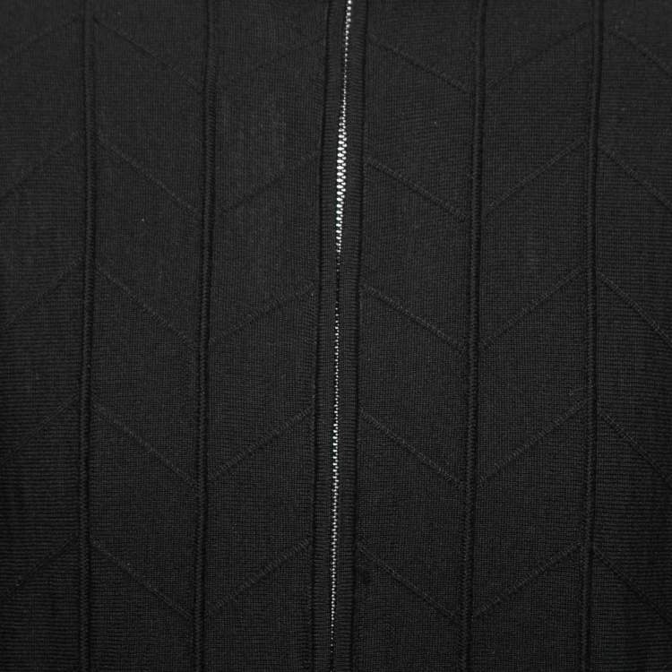 Pre Owned Armani Collezioni Black Knit Zip Front Long Sleeve Jacket XL