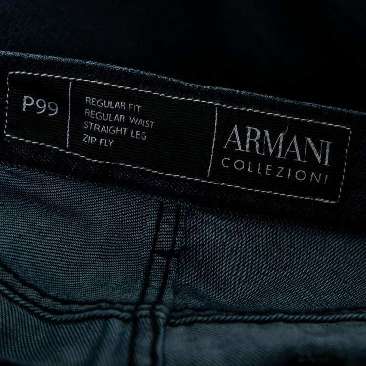 Pre Owned Armani Collezioni Navy Blue Cotton Regular Fit Jeans L