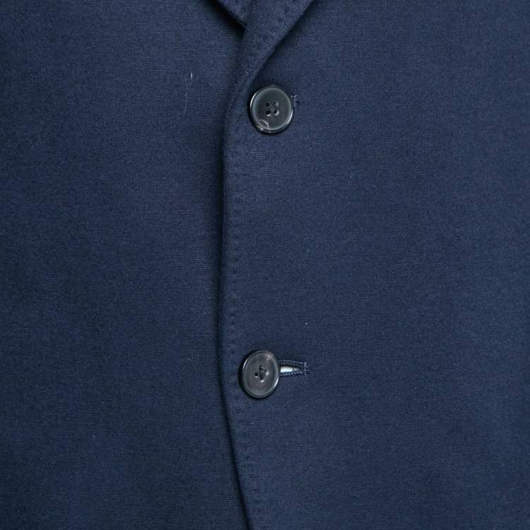 Pre Owned Armani Collezioni Navy Blue Stretch Knit Single-Breasted Blazer M